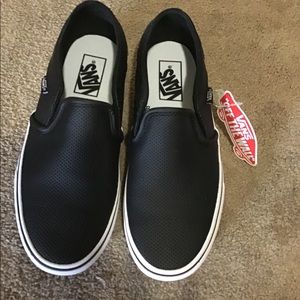 NWT Vans Perf Black Leather Slip On
